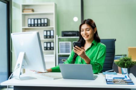 a happy business person in the office