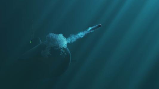 a submarine launching a torpedo underwater