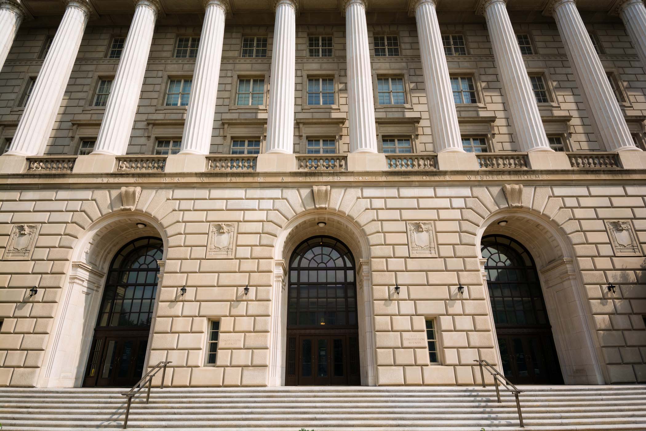 Exterior of the IRS building representing official tax administration