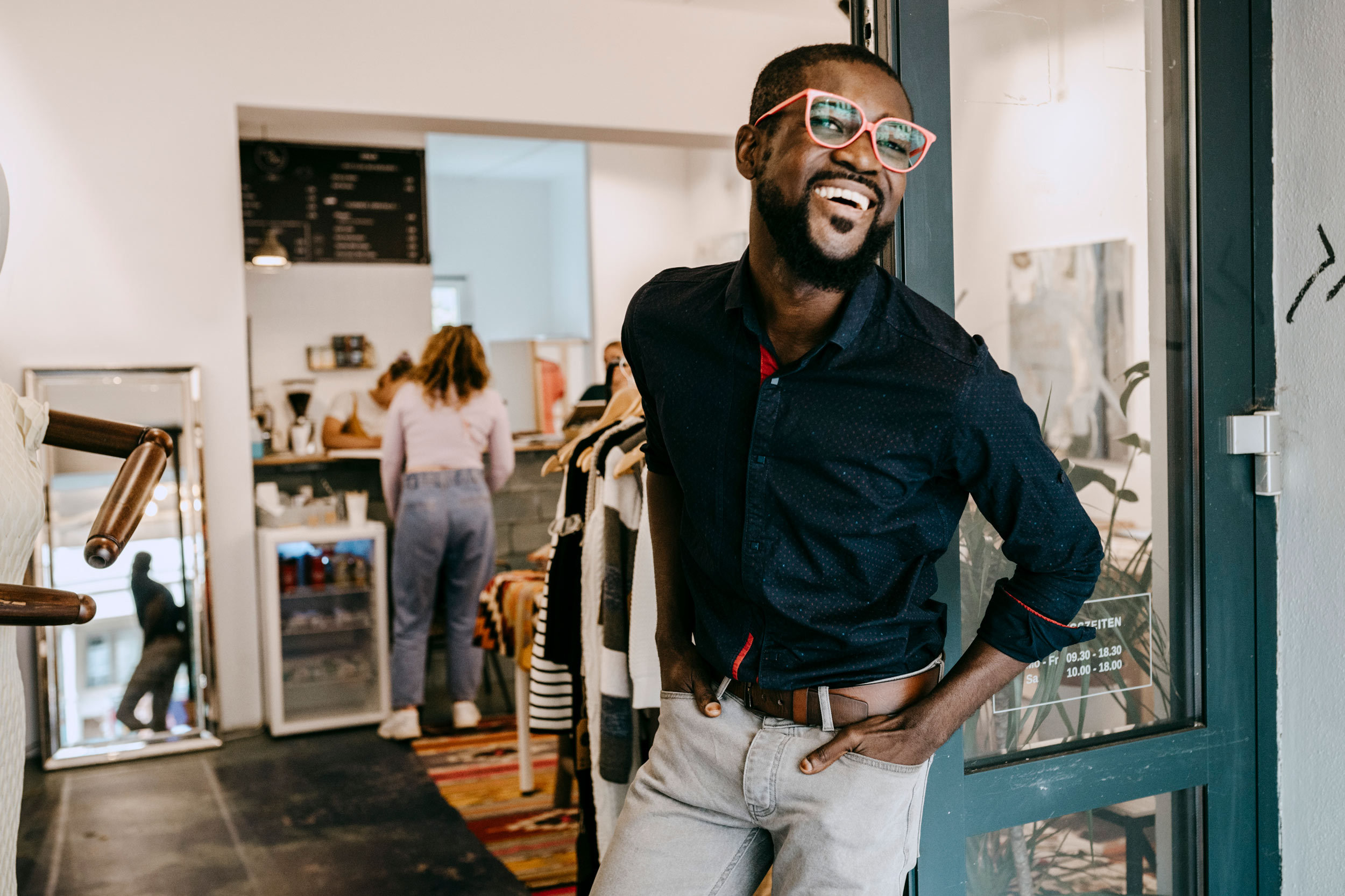 Small business owner reviewing finances