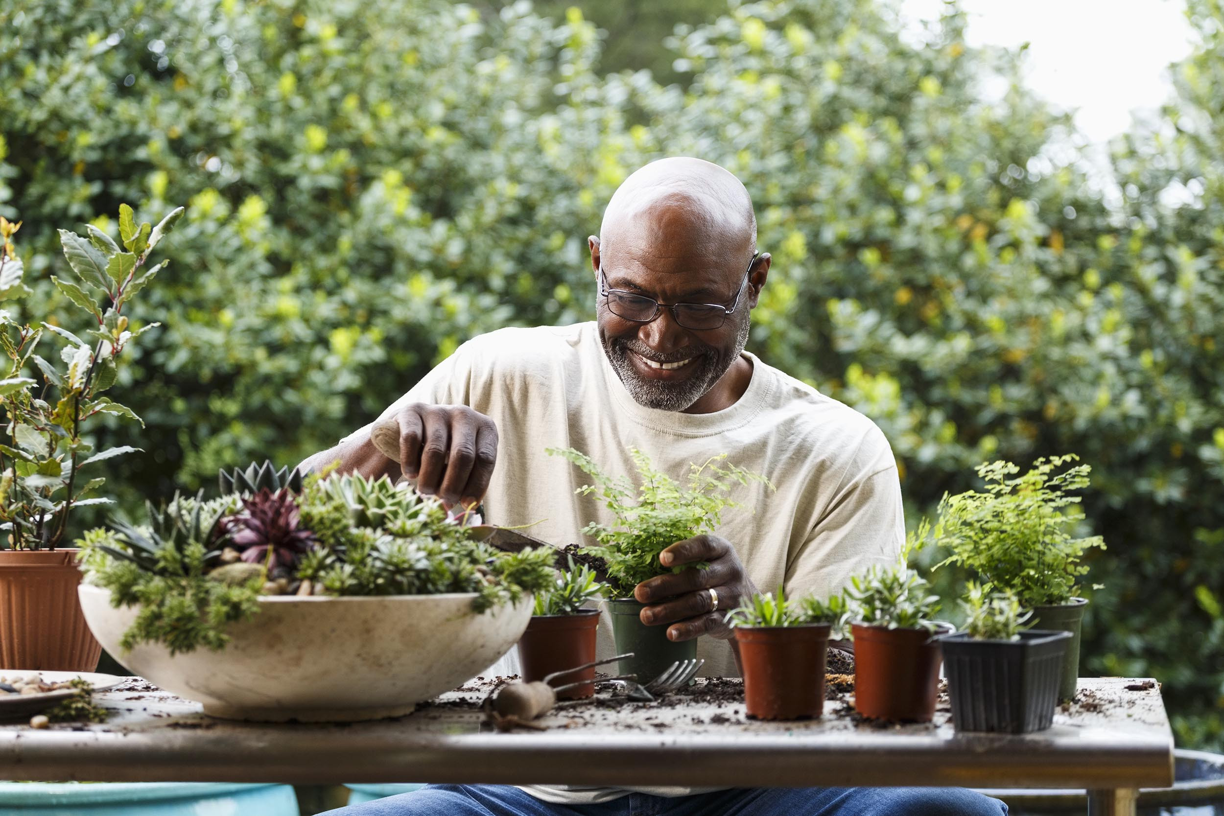 a retired person taking care of plants