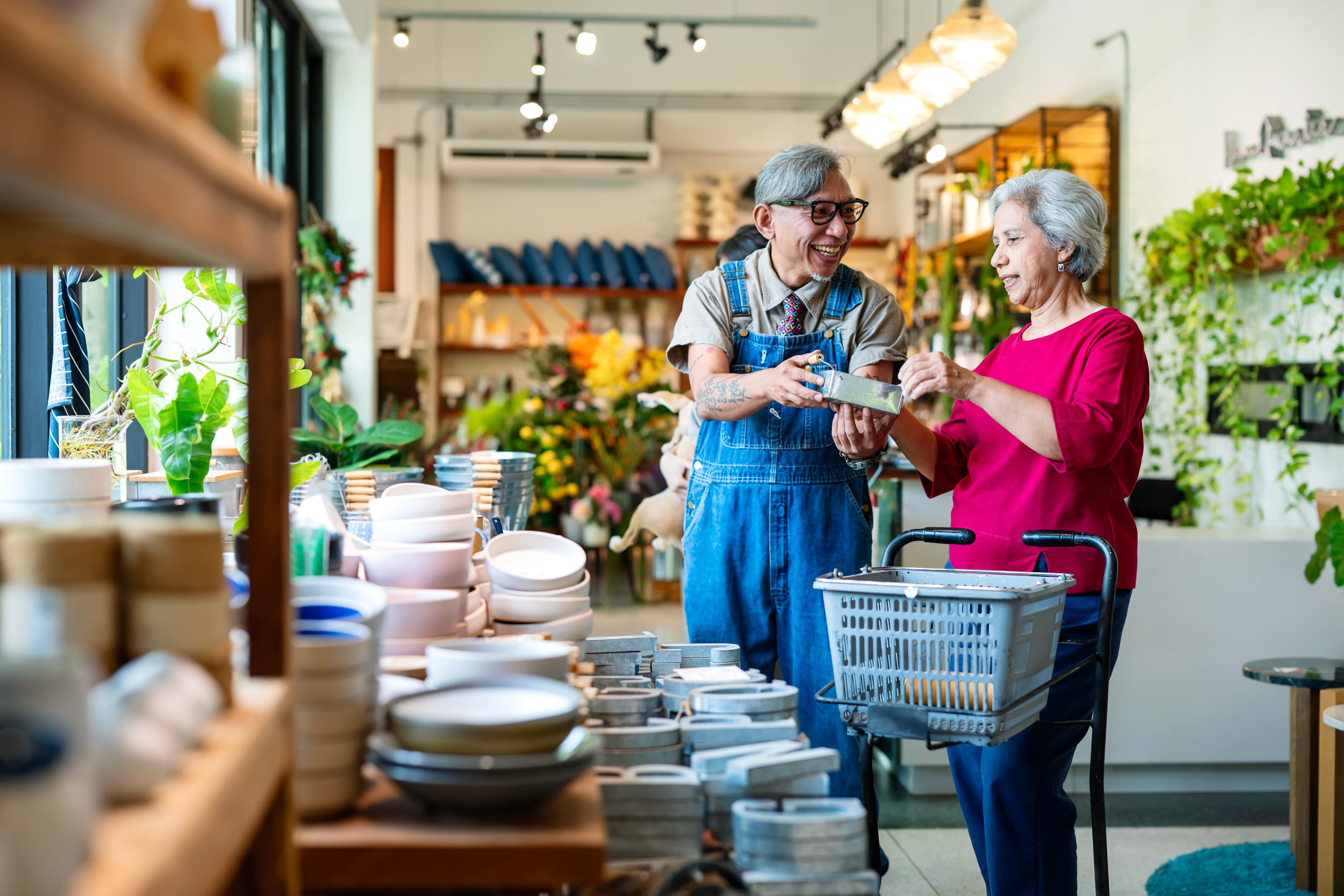 a store owner consulting his customer on the products