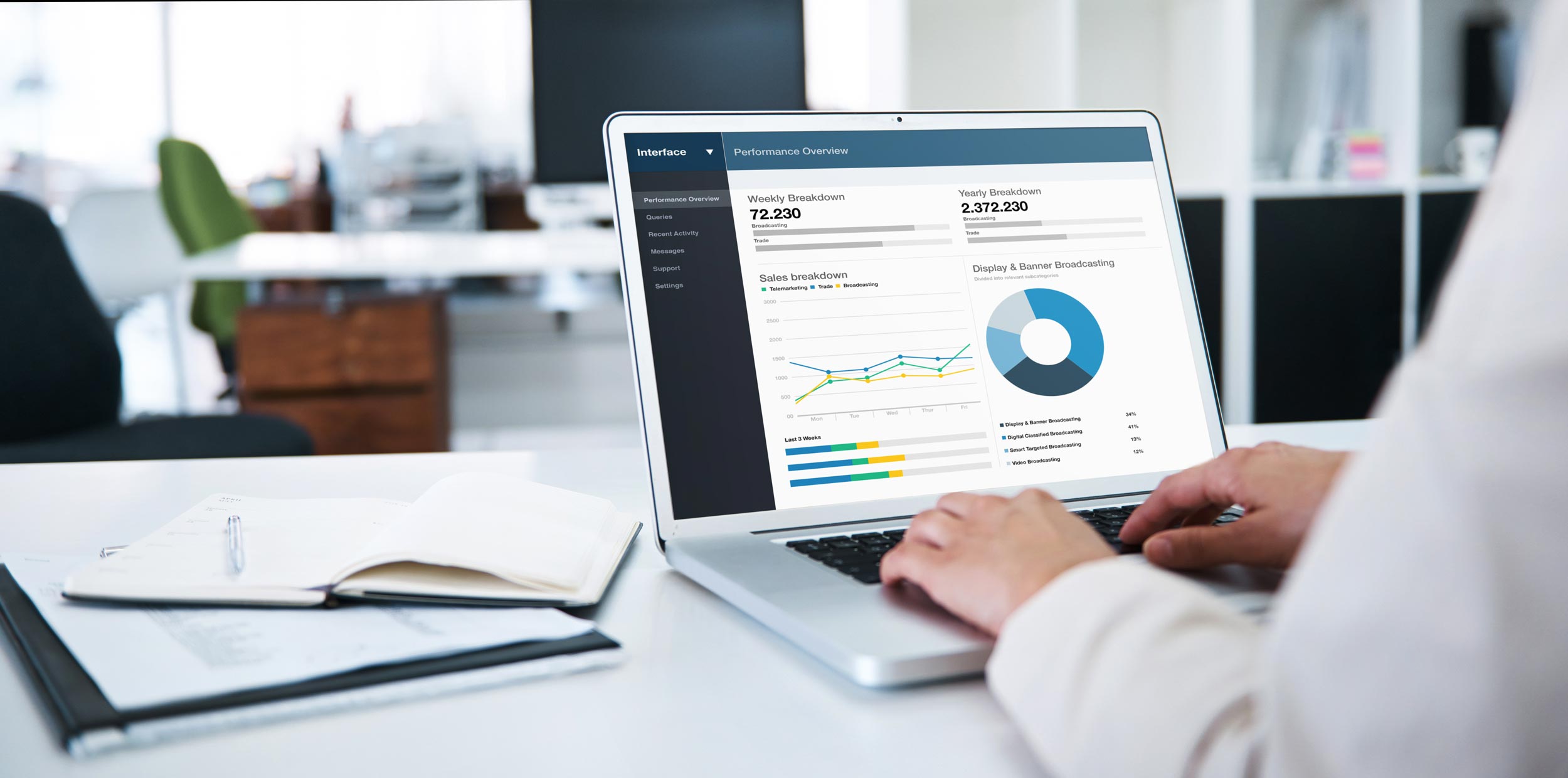 Business owner reviewing financial data on a laptop