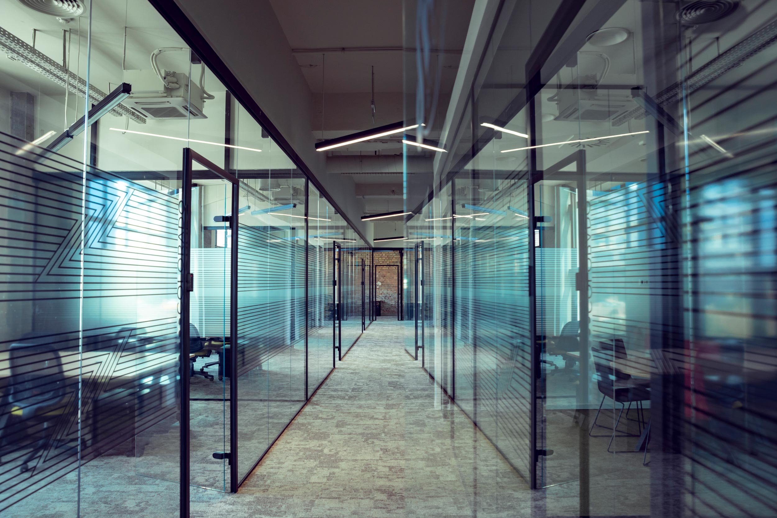 Office corridor representing business transitions and succession planning