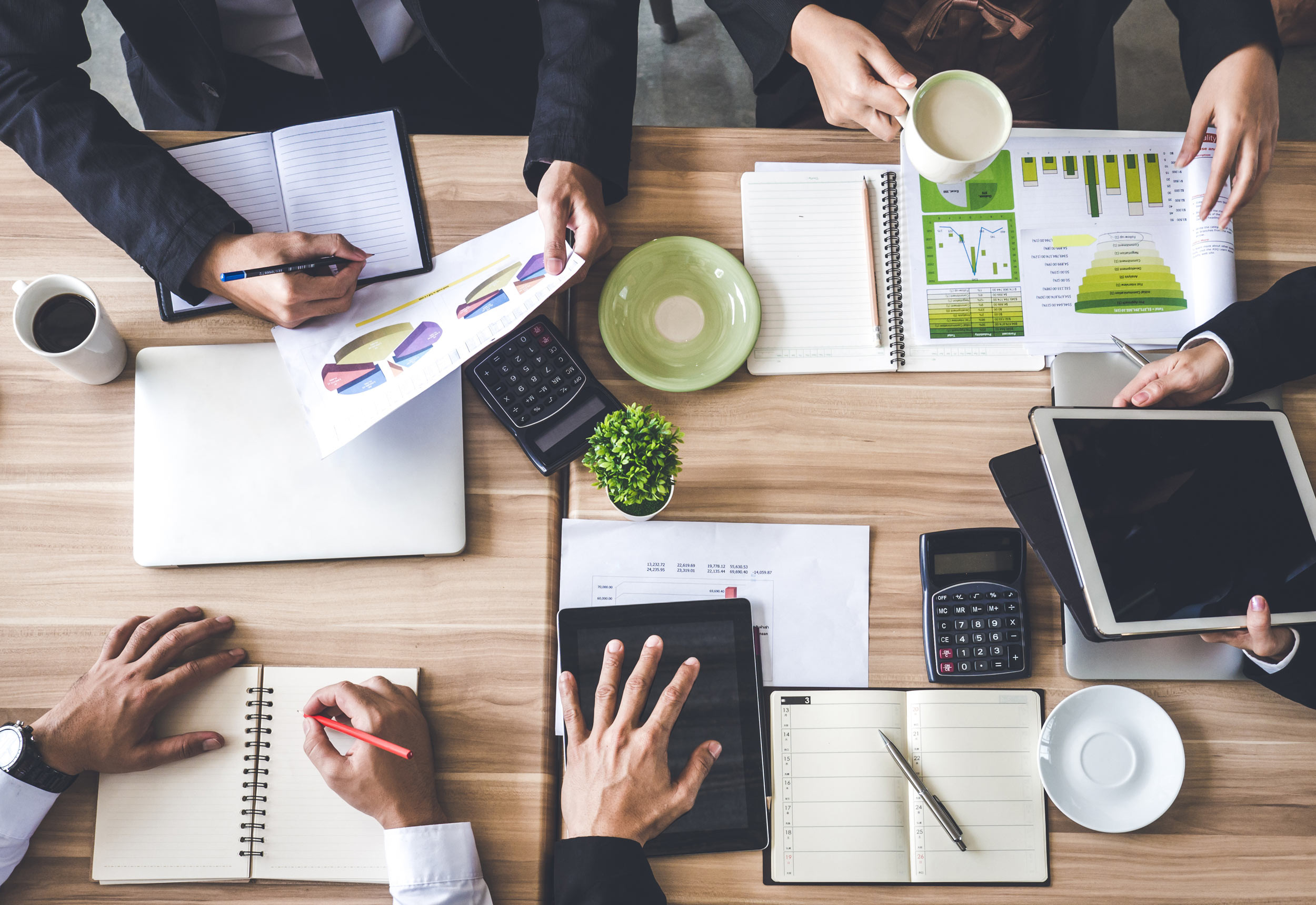 meeting table desk with aerial view background