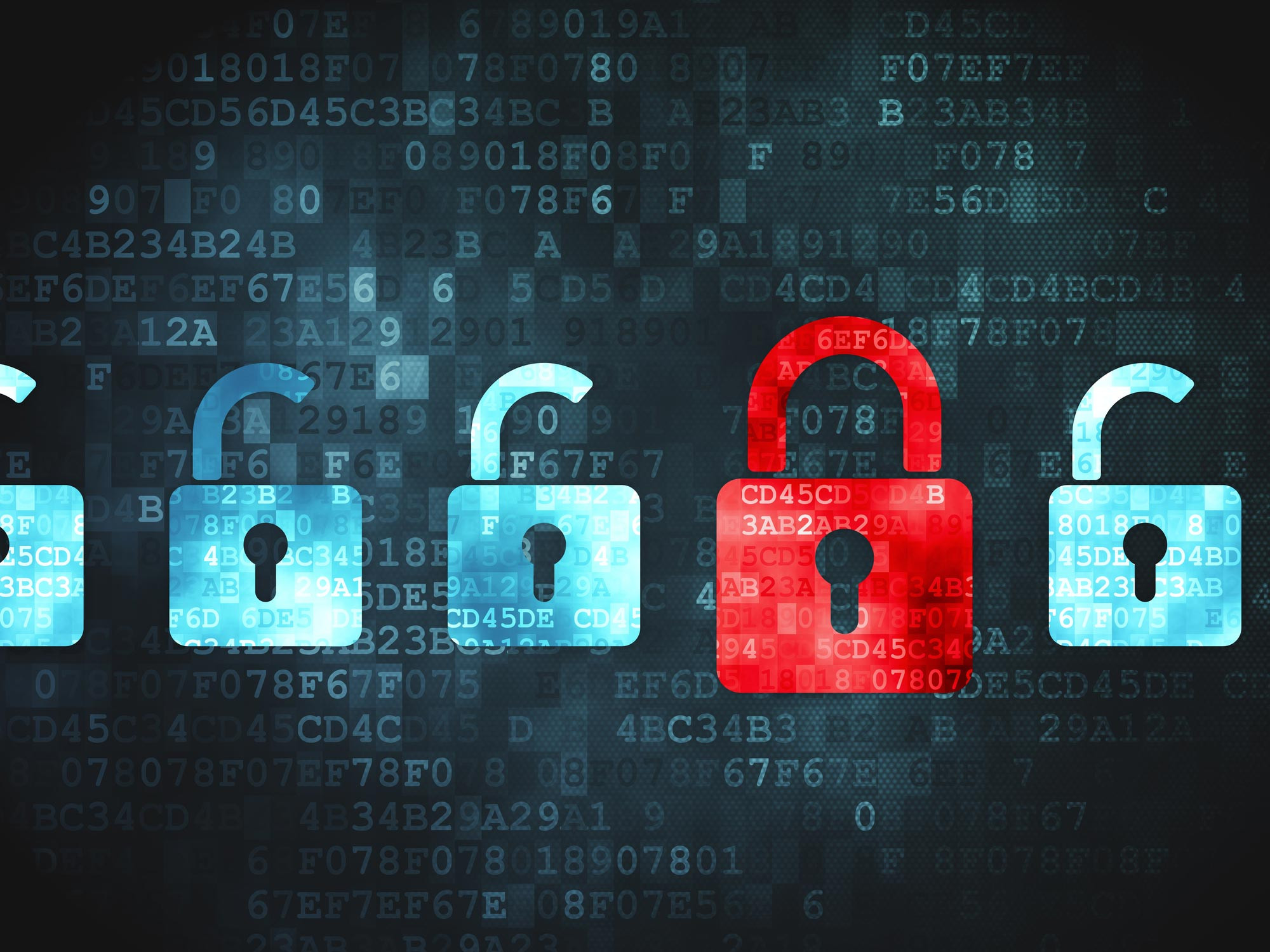 red security padlock with blue unlock