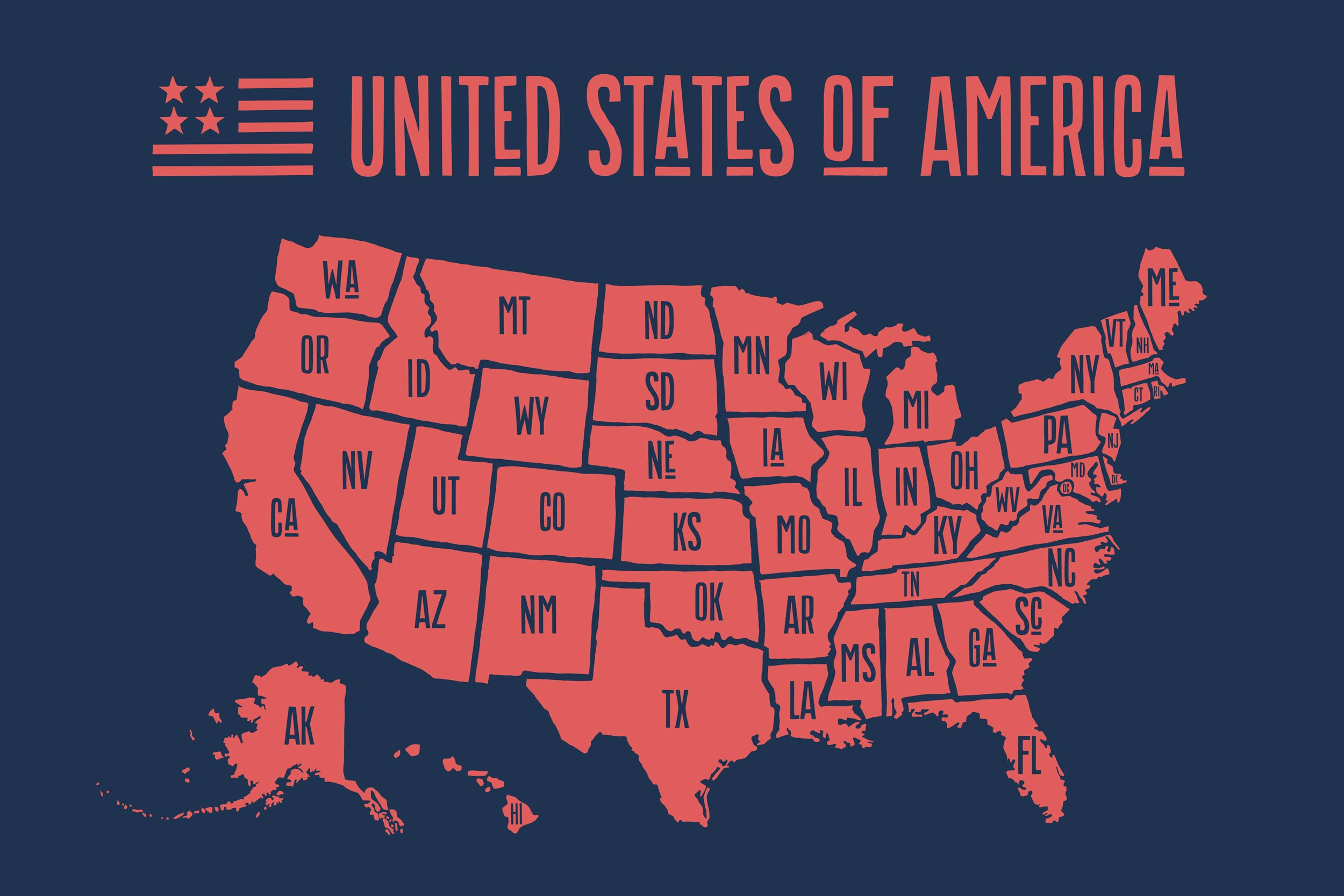 united states of america map with 50 states