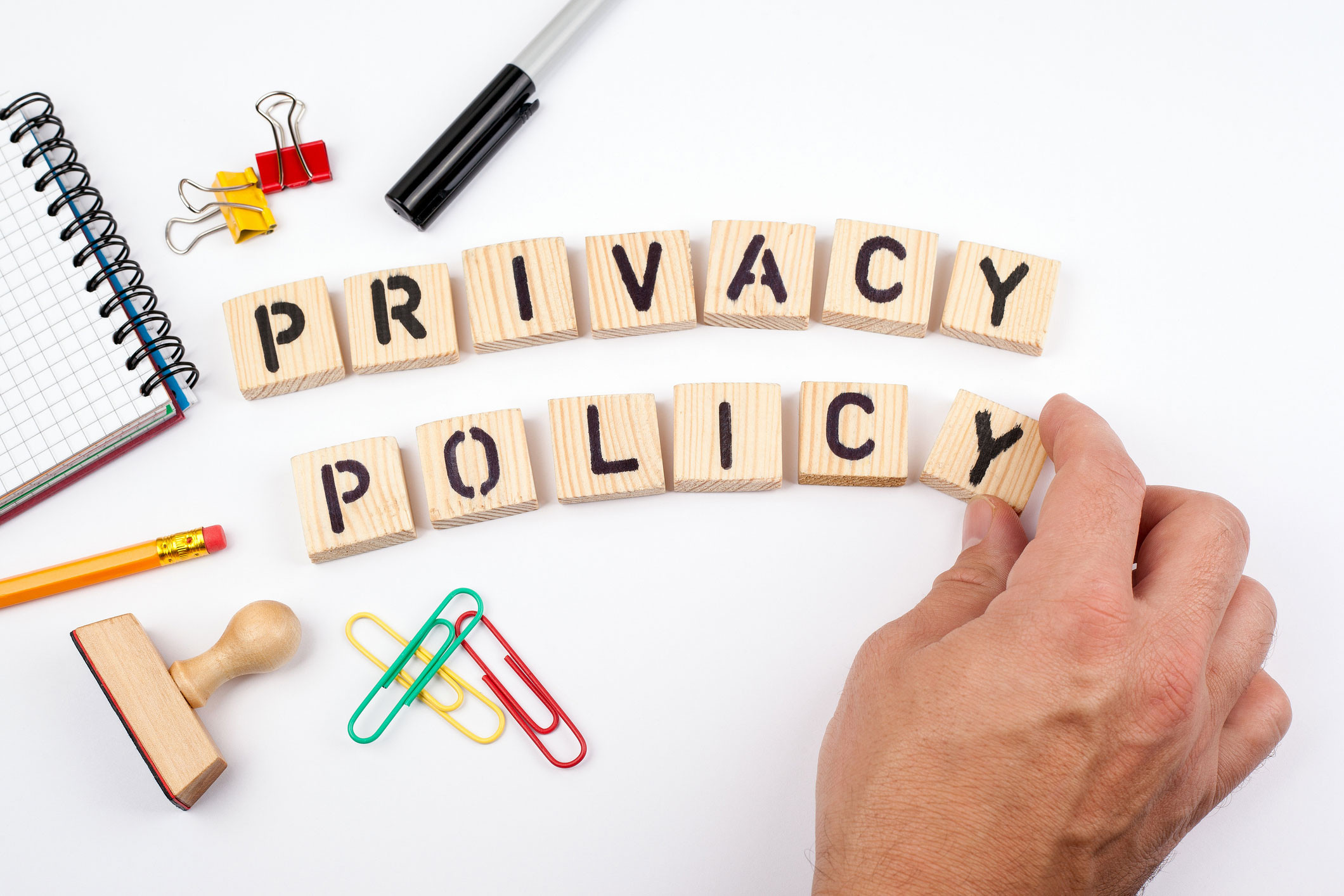 wooden blocks arrange privacy policy word