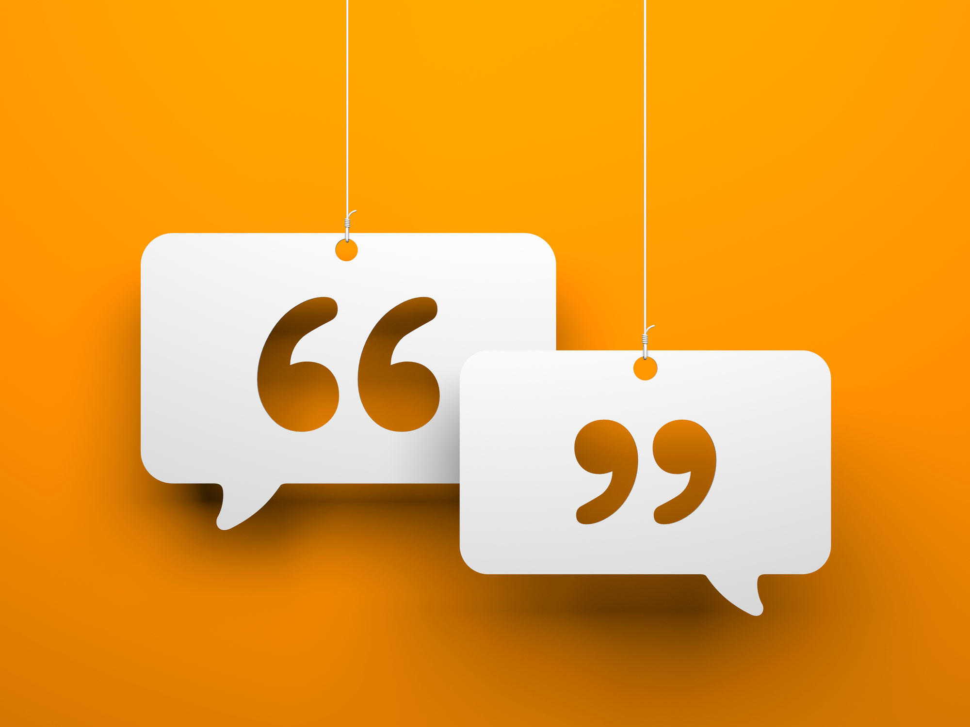 orange background with referral quotation mark icon