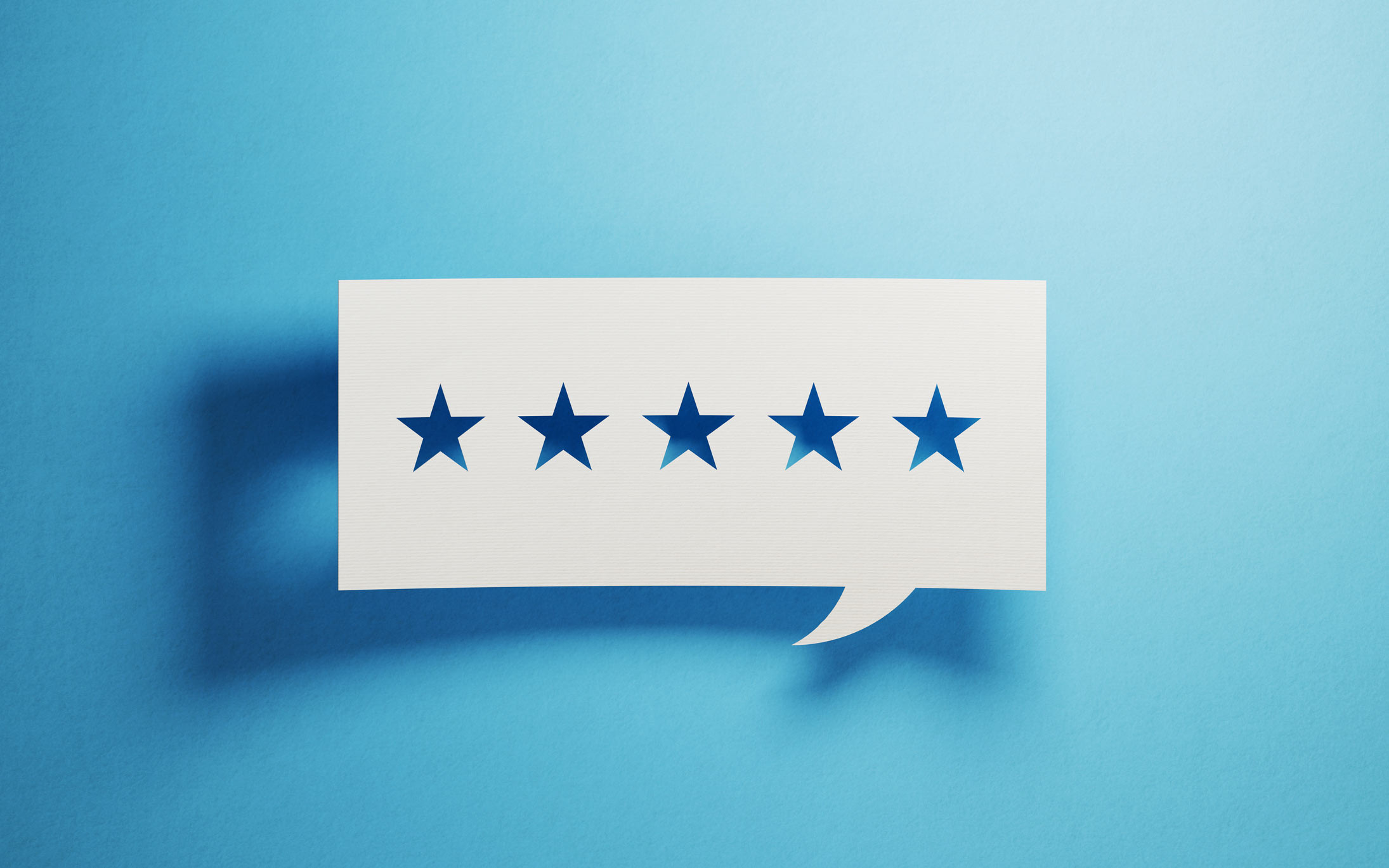 feedback five-star reviews on blue background