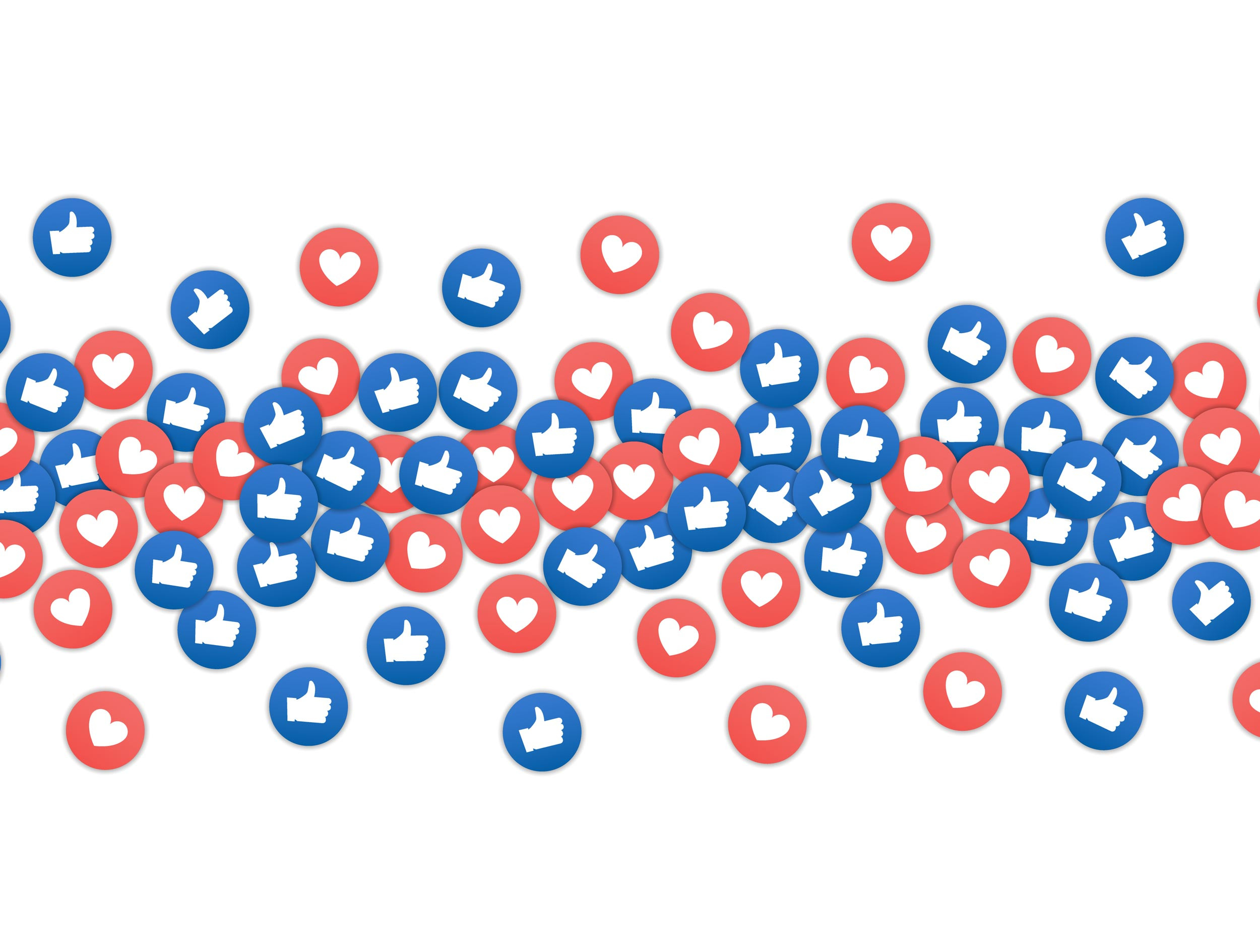 social buttons thumb up like and red heart background
