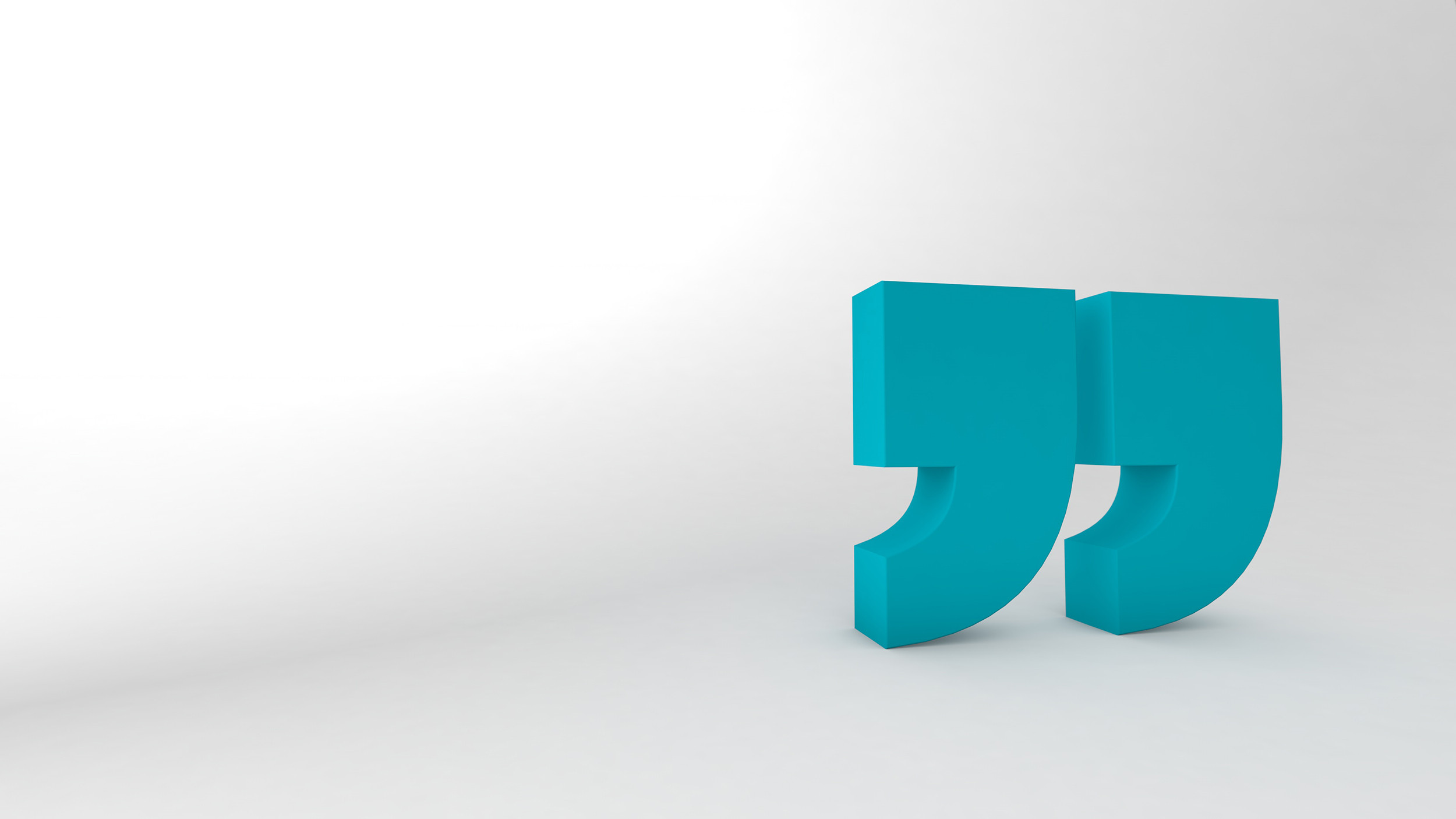 blue quotation mark symbol in white background