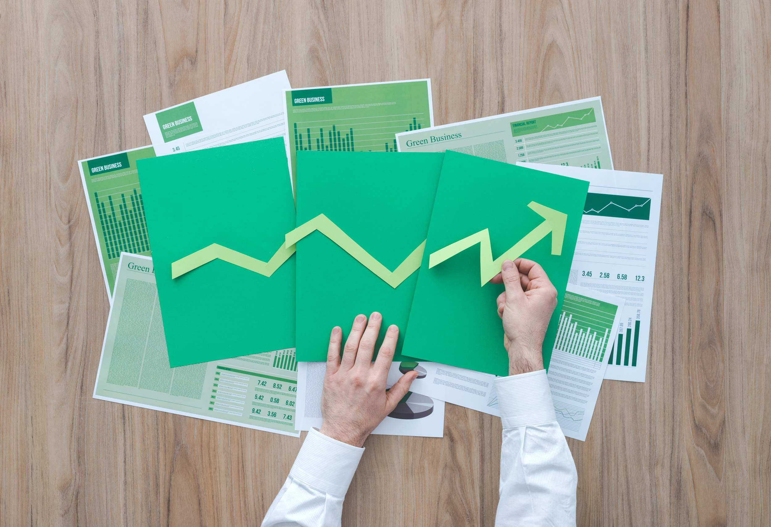 business growth graph with documents