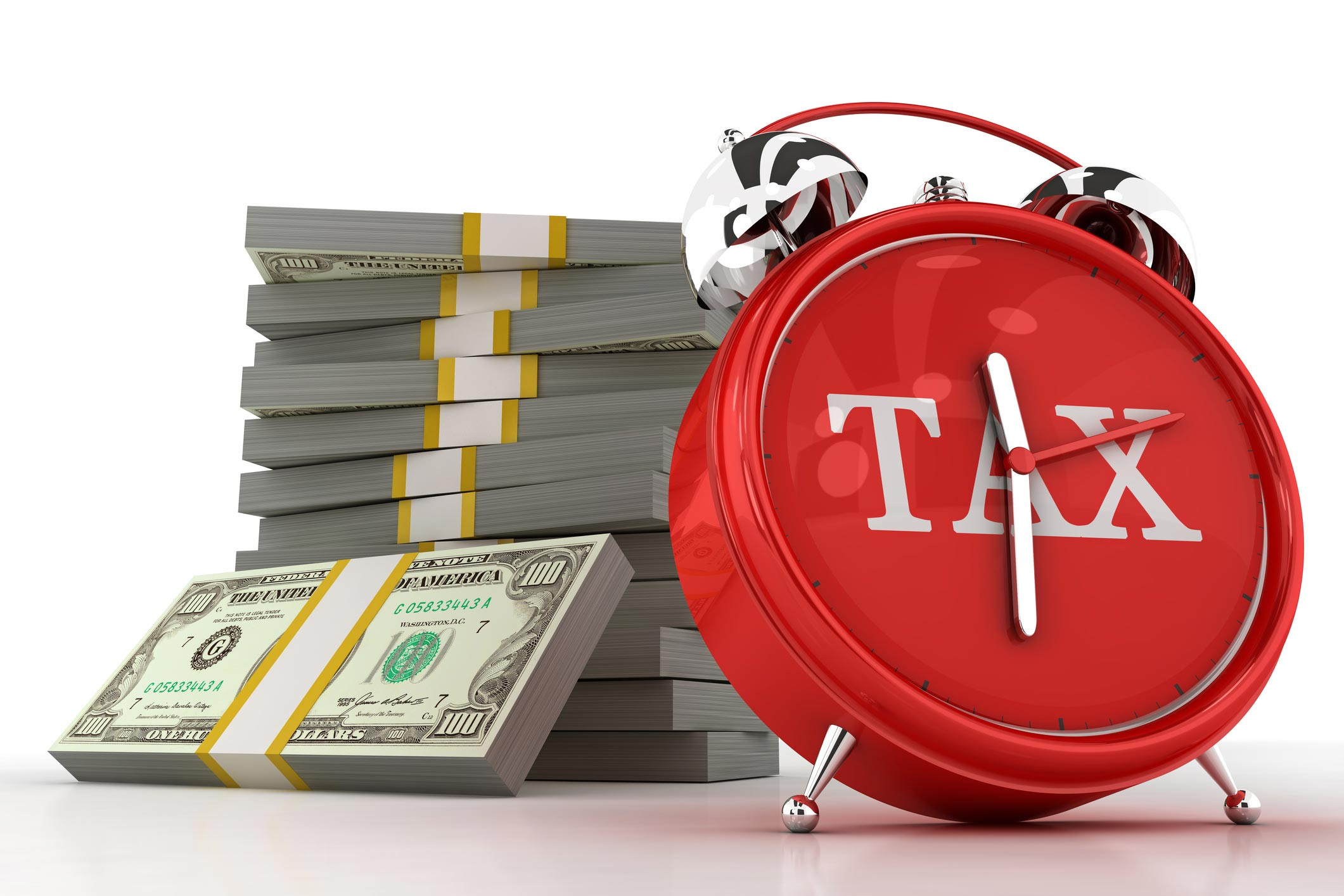tax alarm clock and a lot of dollars