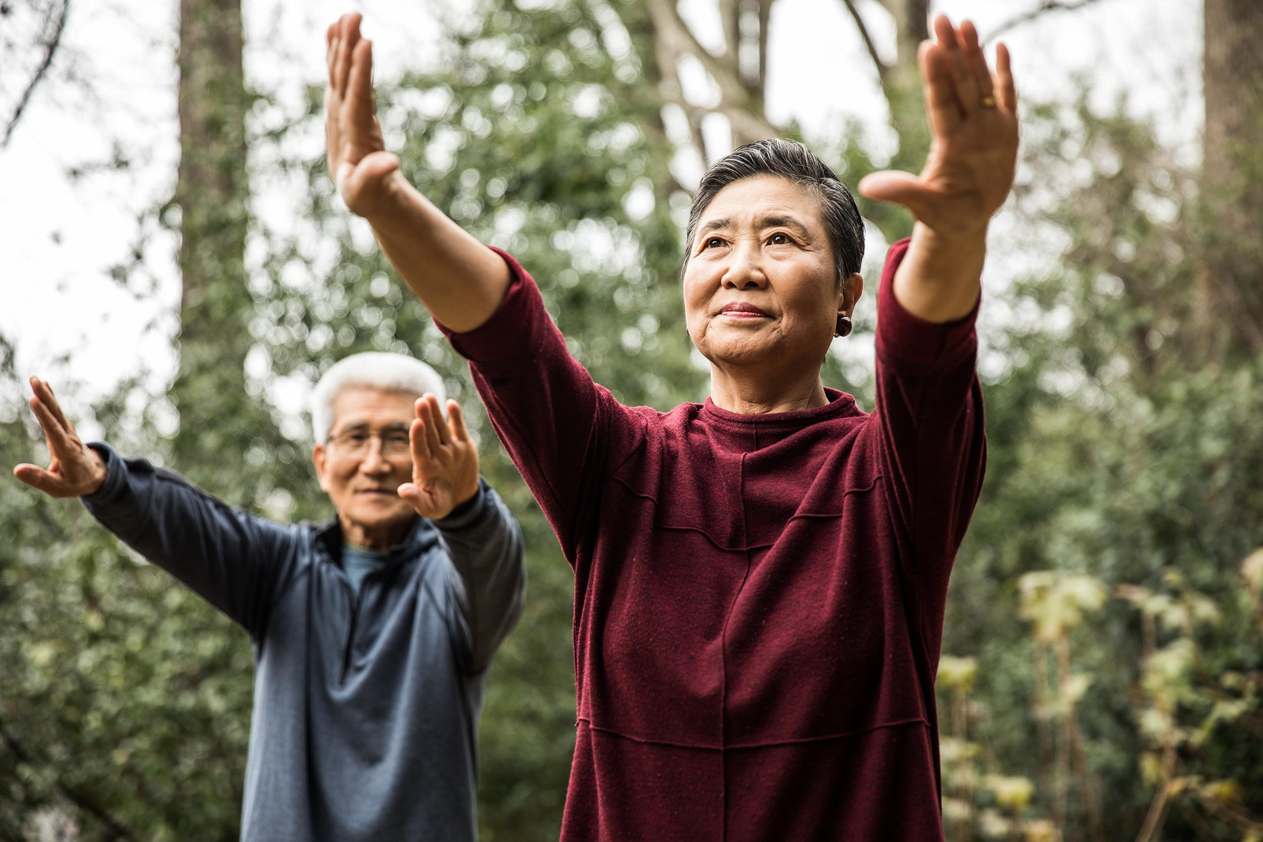 two person doing retirement exercises
