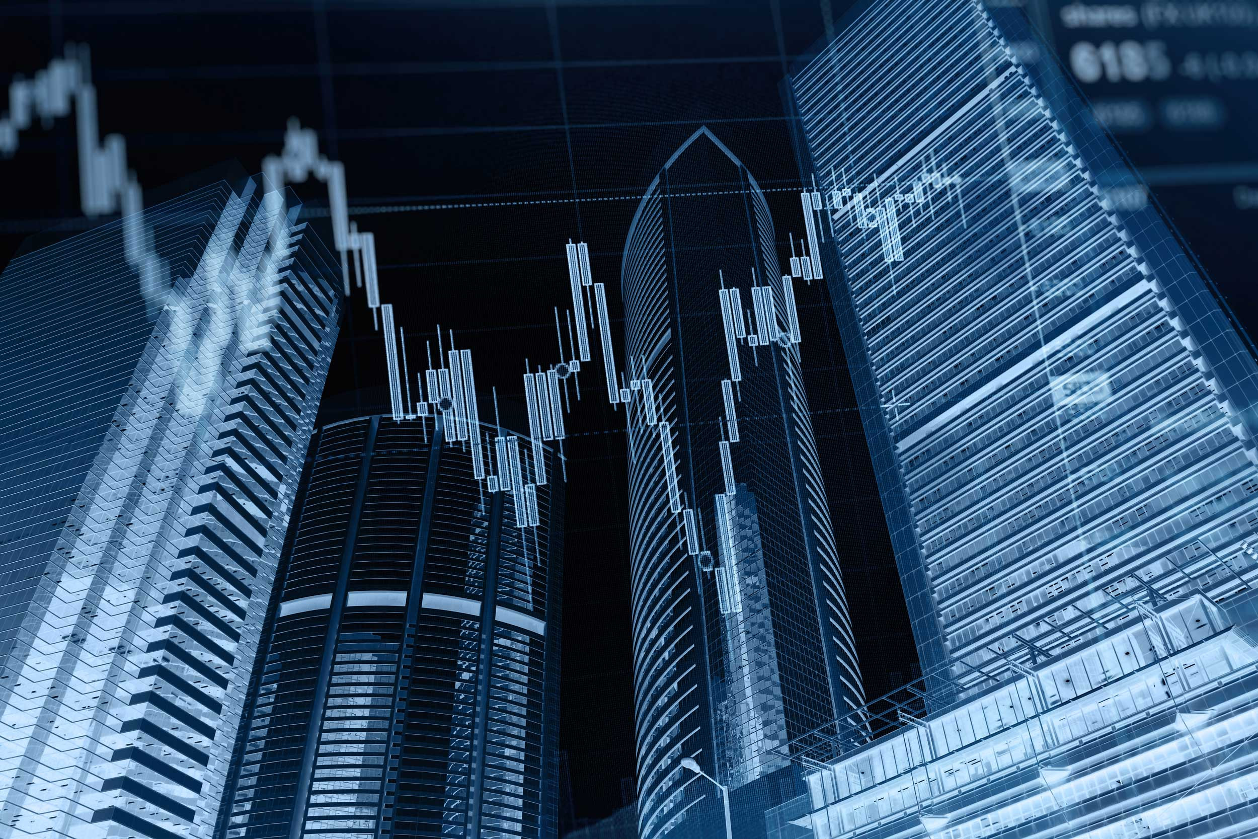 virtual skyscrapers business graph stock market background