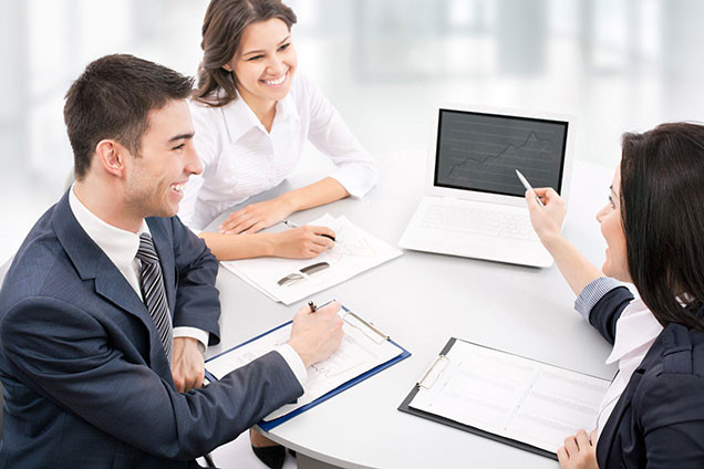 meeting with three members with laptop