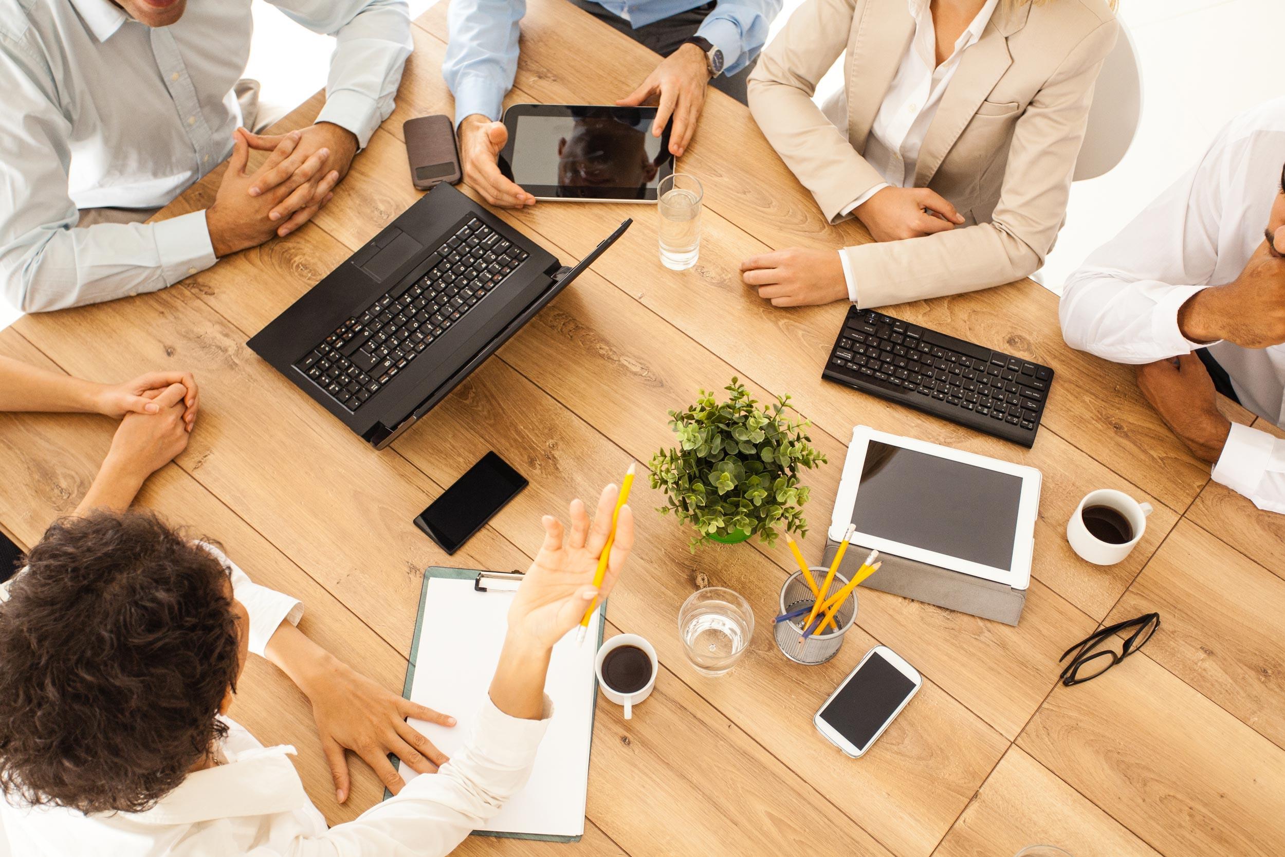aerial view of meeting in the conference room