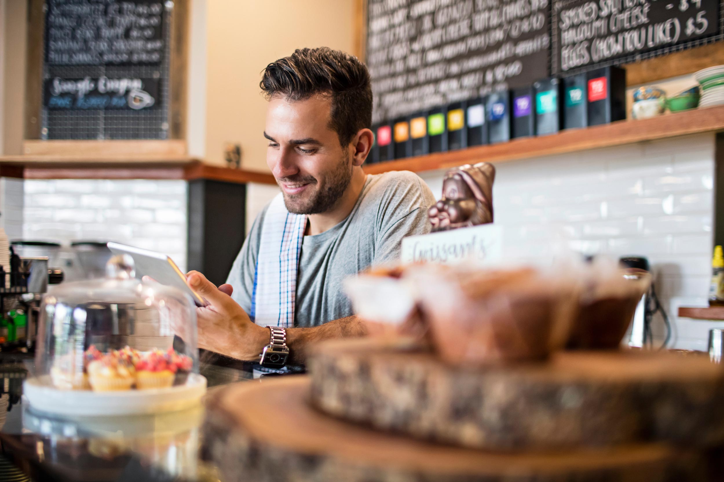 Business owner analyzing competition