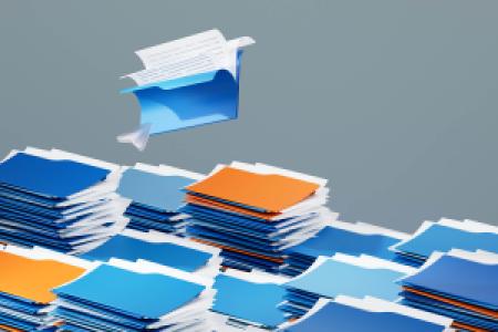 piles of document folders and a virtual cursor