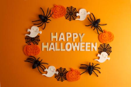 Happy Halloween text and decorations
