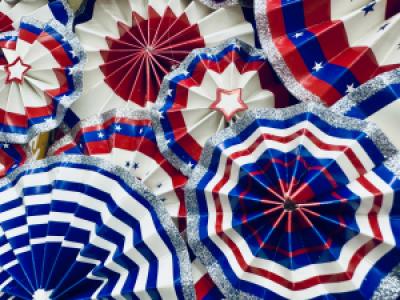 red, white and blue paper decorations for July 4th