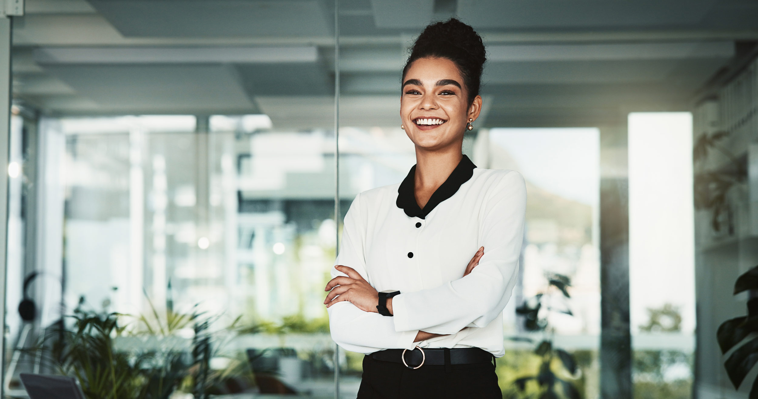 Businesswoman reviewing financial reports