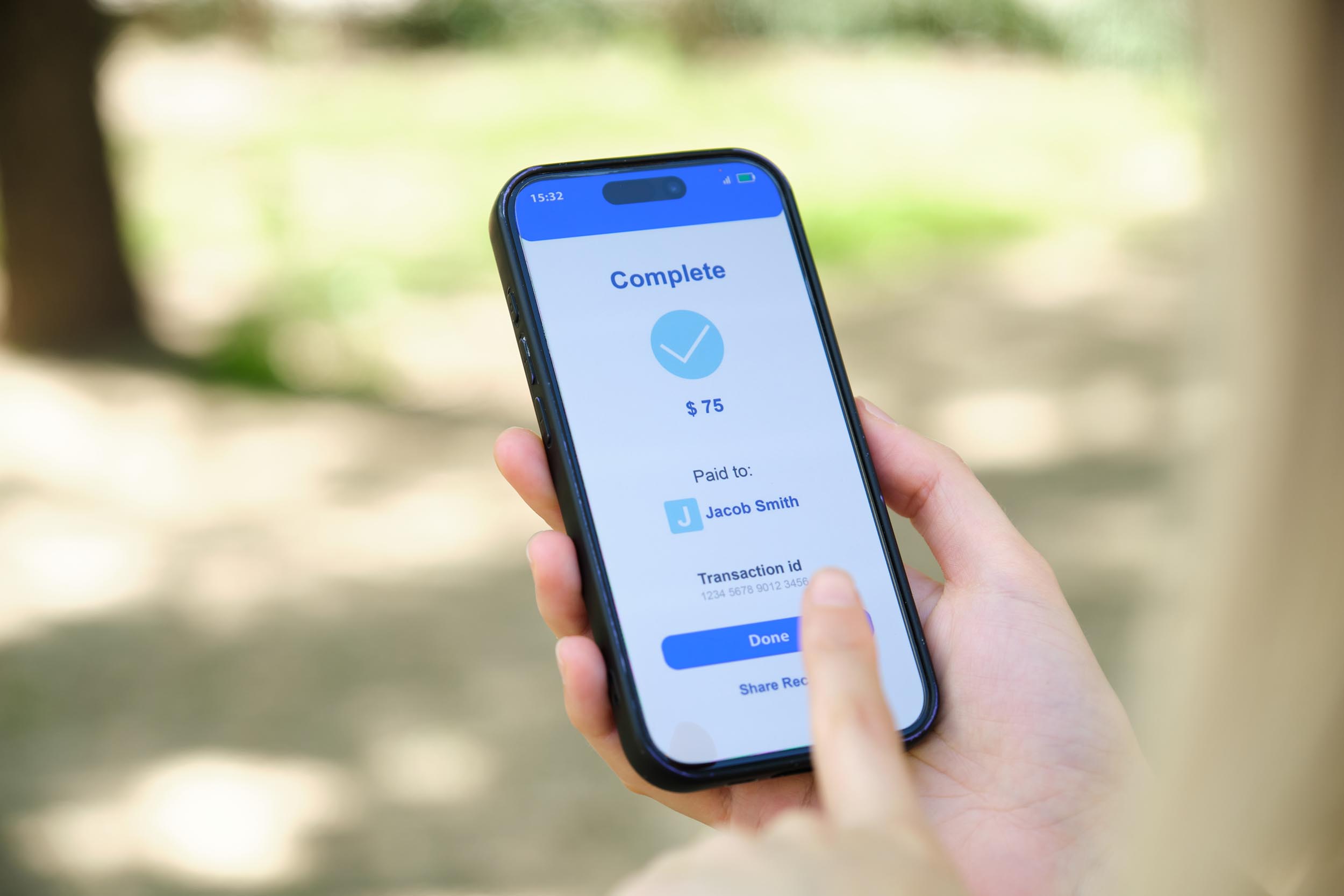 Digital payment completion screen on smartphone