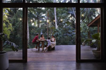 a happy family in a rental vacation home