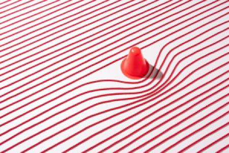red ropes turning to avoid cone obstacle