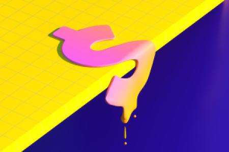 melted dollar sign sliding off yellow surface