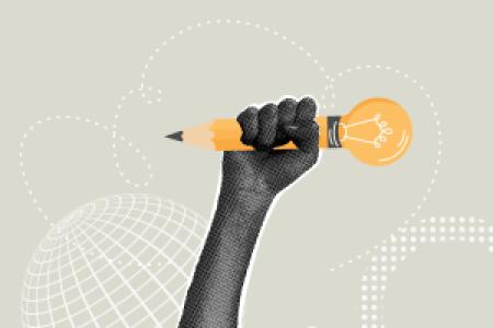 holding up a yellow light bulb-pencil