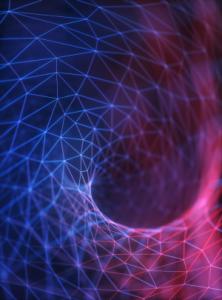 a spiral of blue and purple connected lines