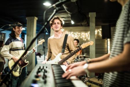 a rock band performing on stage